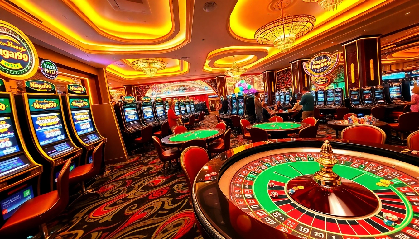 Naga99 branded slot machines attracting enthusiastic gamblers in a vibrant casino.