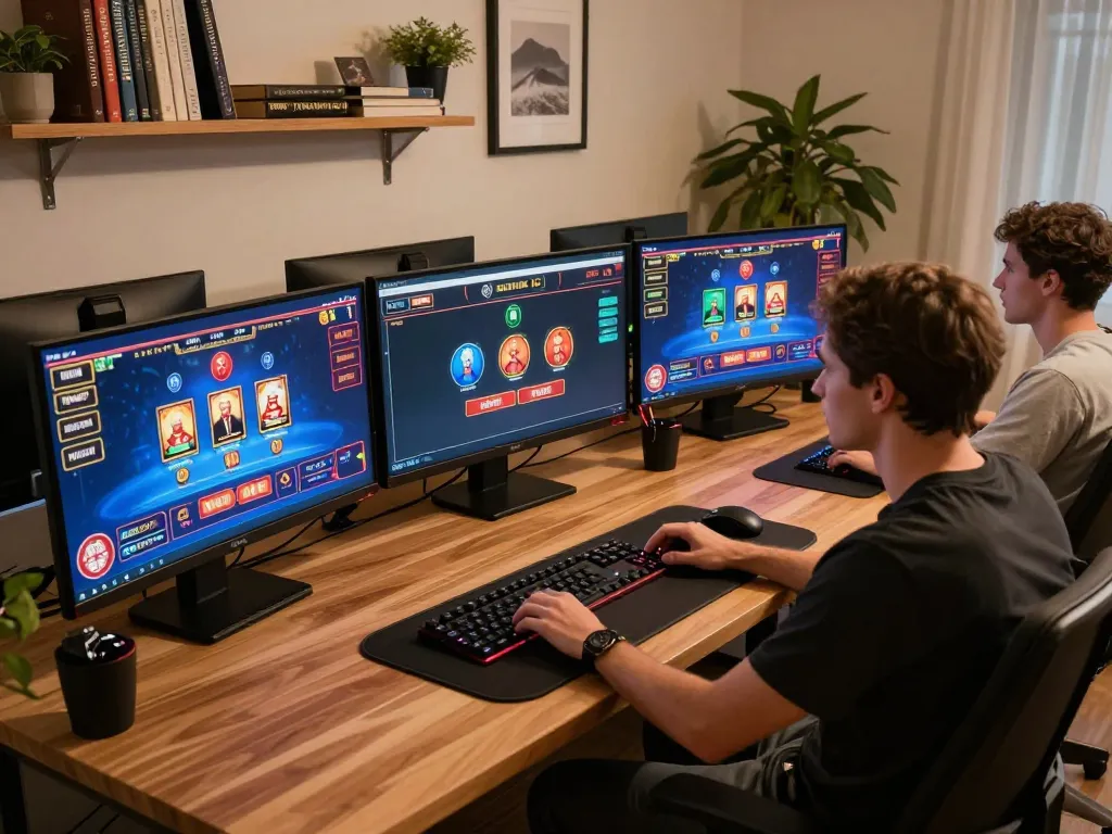 Player engaged in online gaming at home with xx88, showcasing responsible gambling activities.