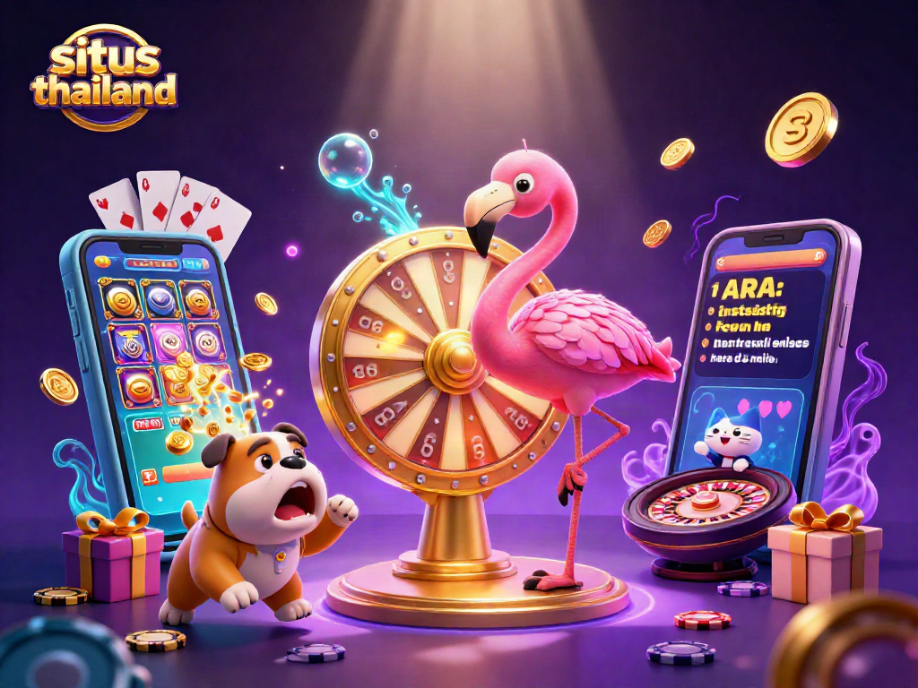 Engage with situs thailand slot games through an exciting game show scene featuring vibrant characters and dazzling prizes.