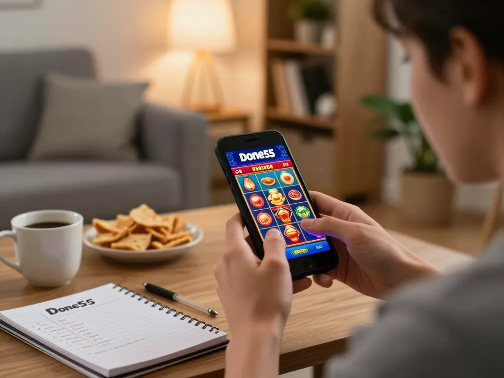 Engaging mobile gameplay of done55 slots app, highlighting vibrant graphics and user strategy.