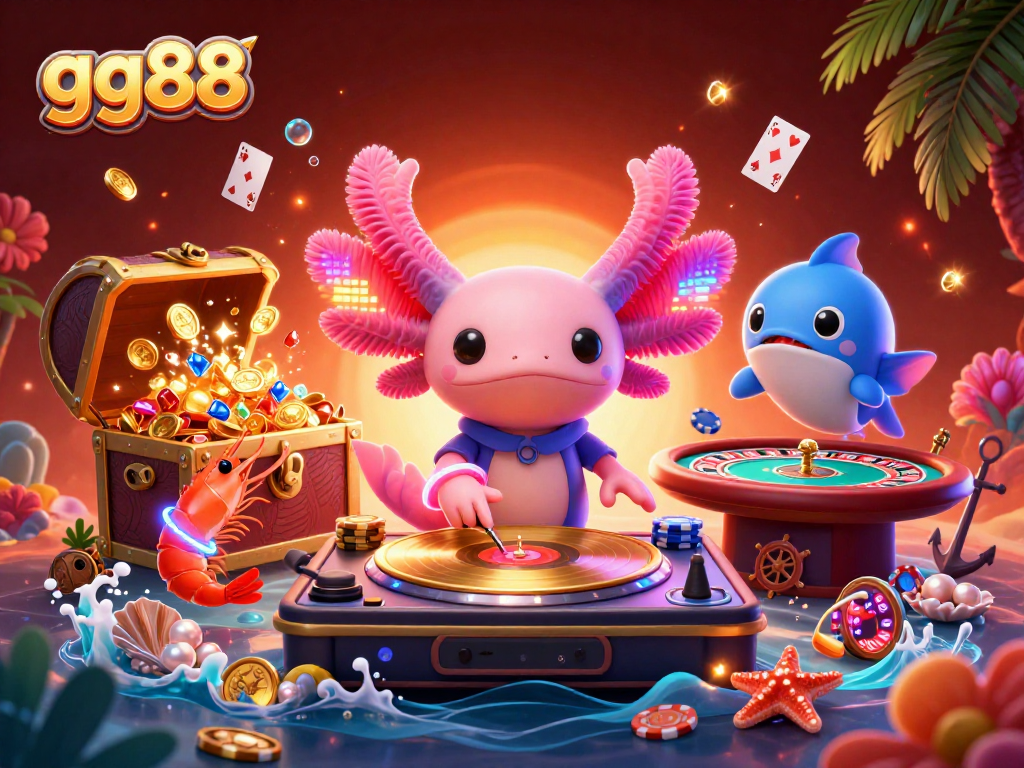 Experience gg88's dynamic underwater casino scene with colorful characters and thrilling games.