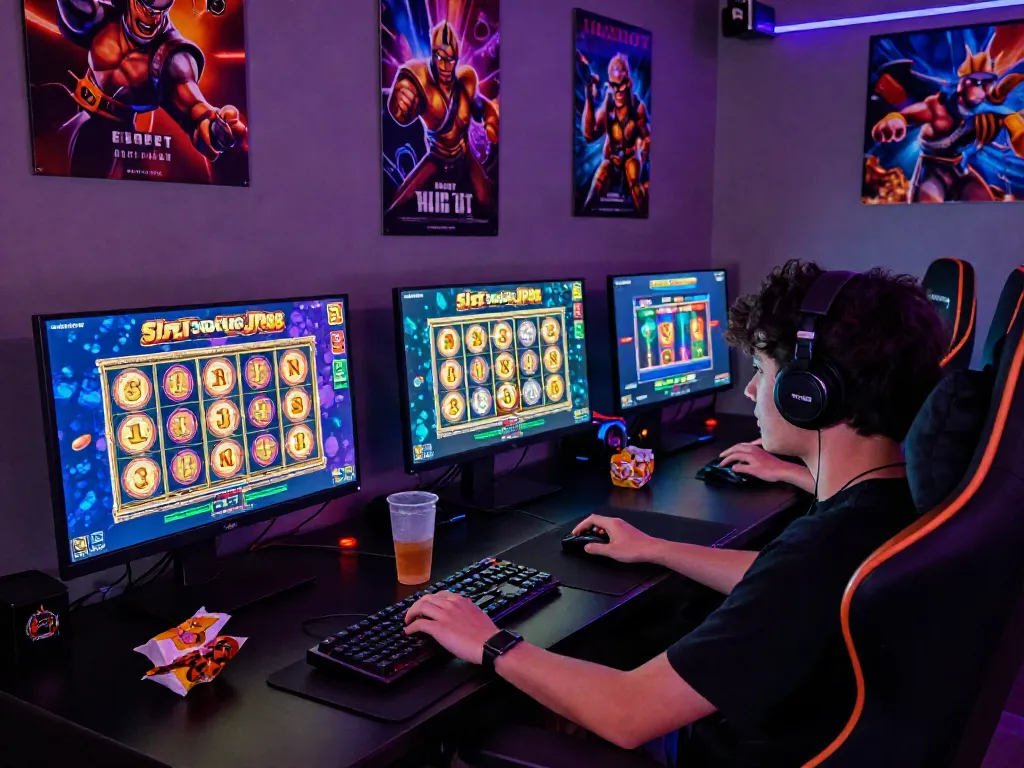 Engaged player spinning Slot MAHJONGJP88 reels in a vibrant gaming setup.