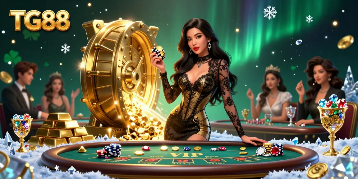 TG88 enhances excitement for players at a VIP baccarat table with high-value golden chips and stunning jewels.
