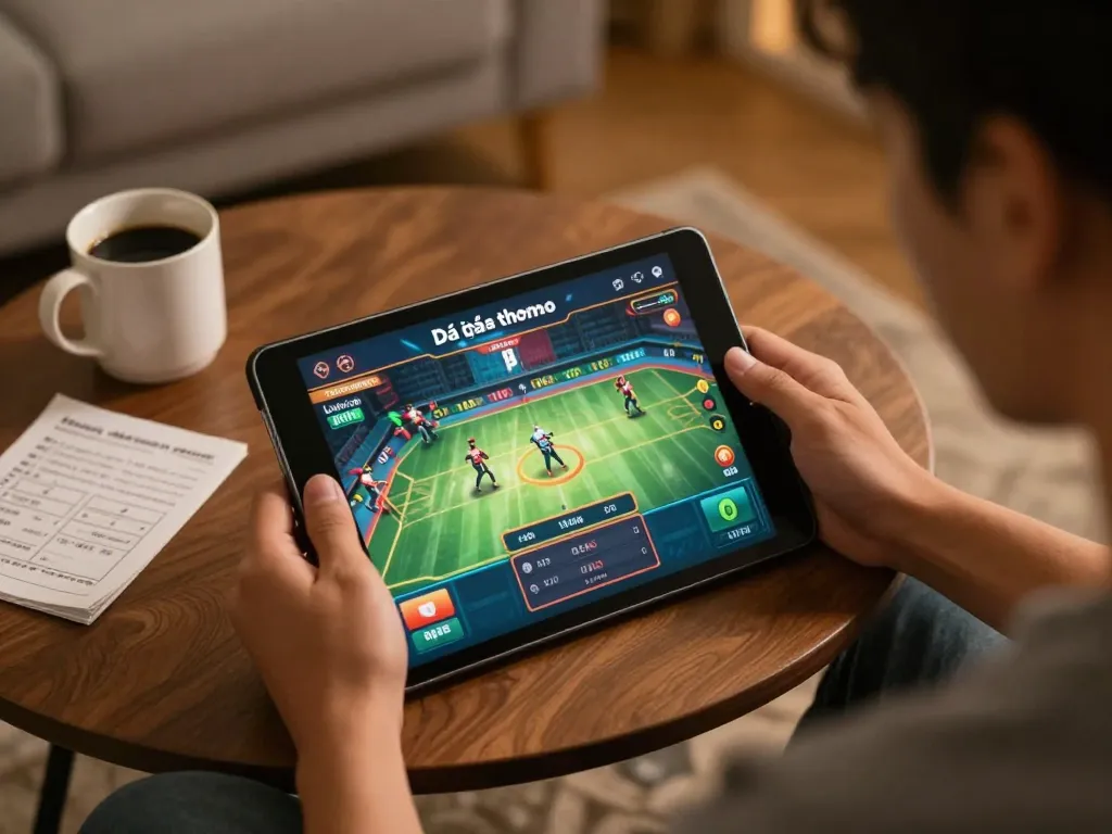 Engage in Đá gà thomo live betting at home with an inviting setup, showcasing responsible gaming practices.