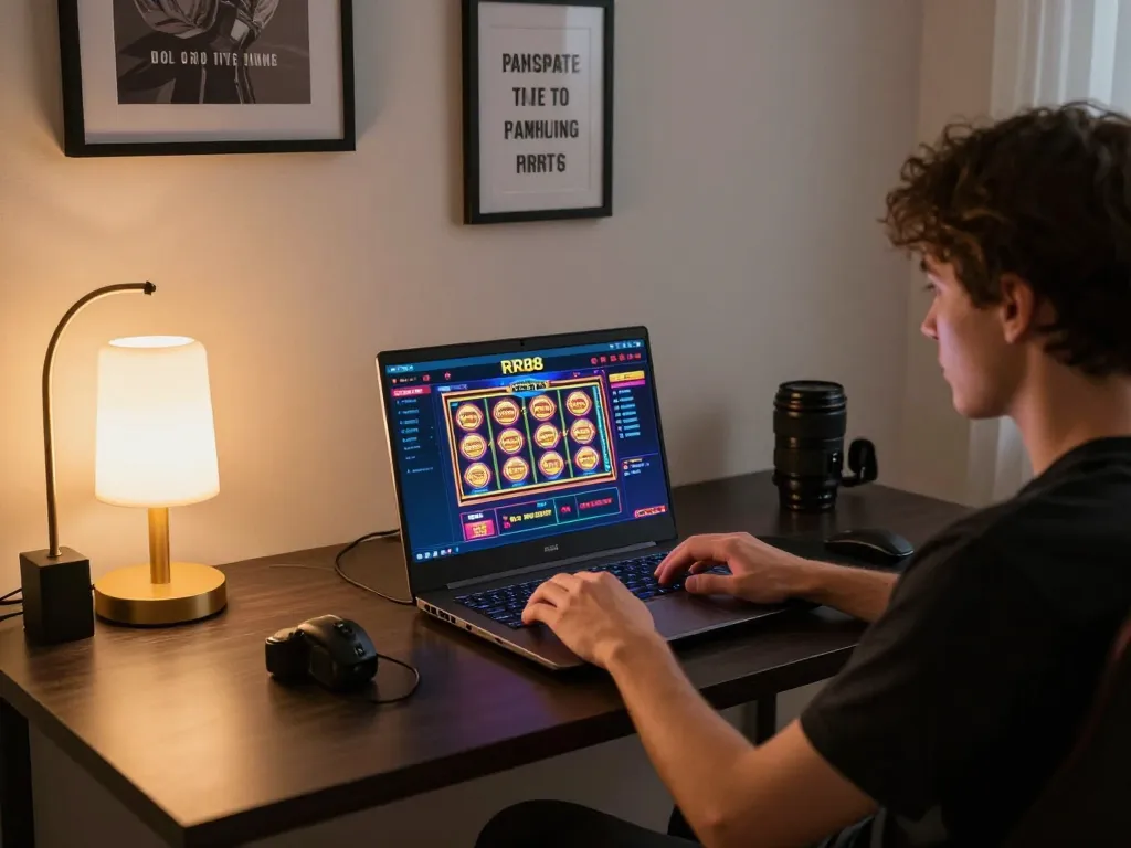 Enjoying seamless online gaming experience with RR88 casino at home setup.