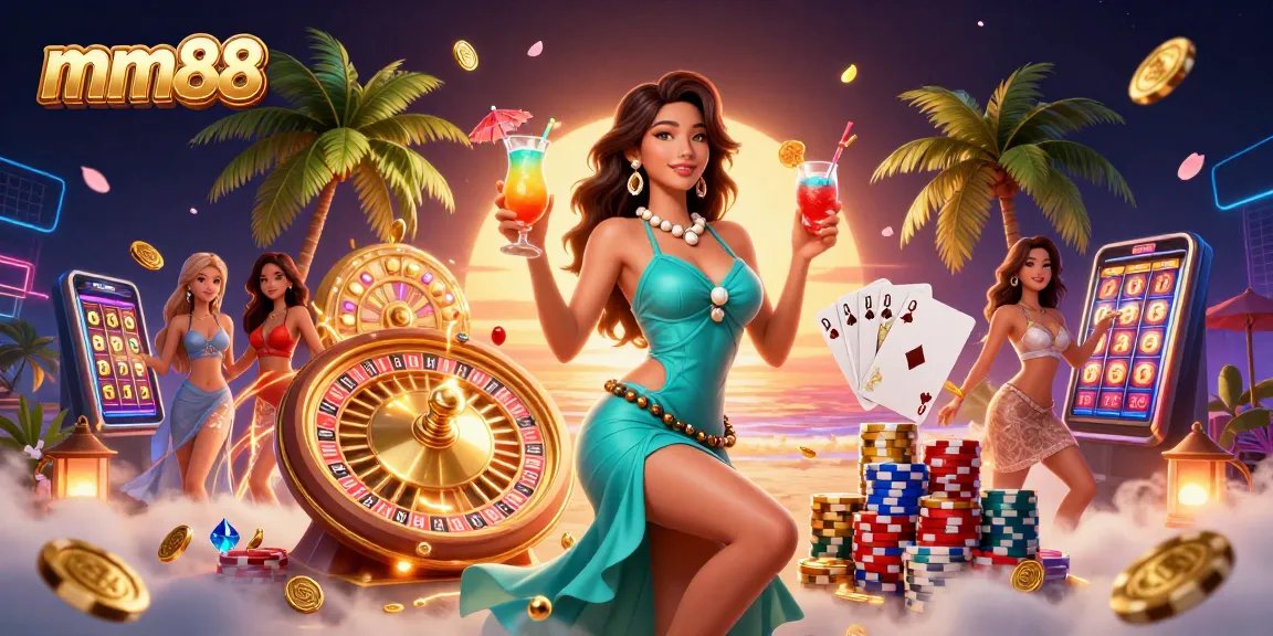 Experience the excitement of mm88 with a vibrant casino-themed illustration showcasing luxurious gambling elements.