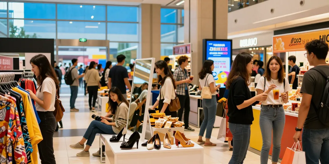 Shoppers enjoying a vibrant retail experience at a mall, featuring various products and engaging displays from https://forumup.org/shop/search.php?ca_id=&addr1=&addr2=&addr3=&schKeyword=.