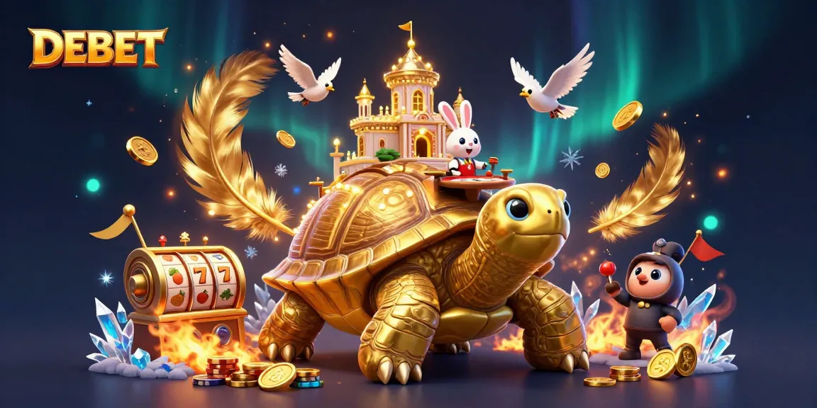 Play exciting games at DEBET, featuring energetic casino visuals with a golden tortoise and dealer!