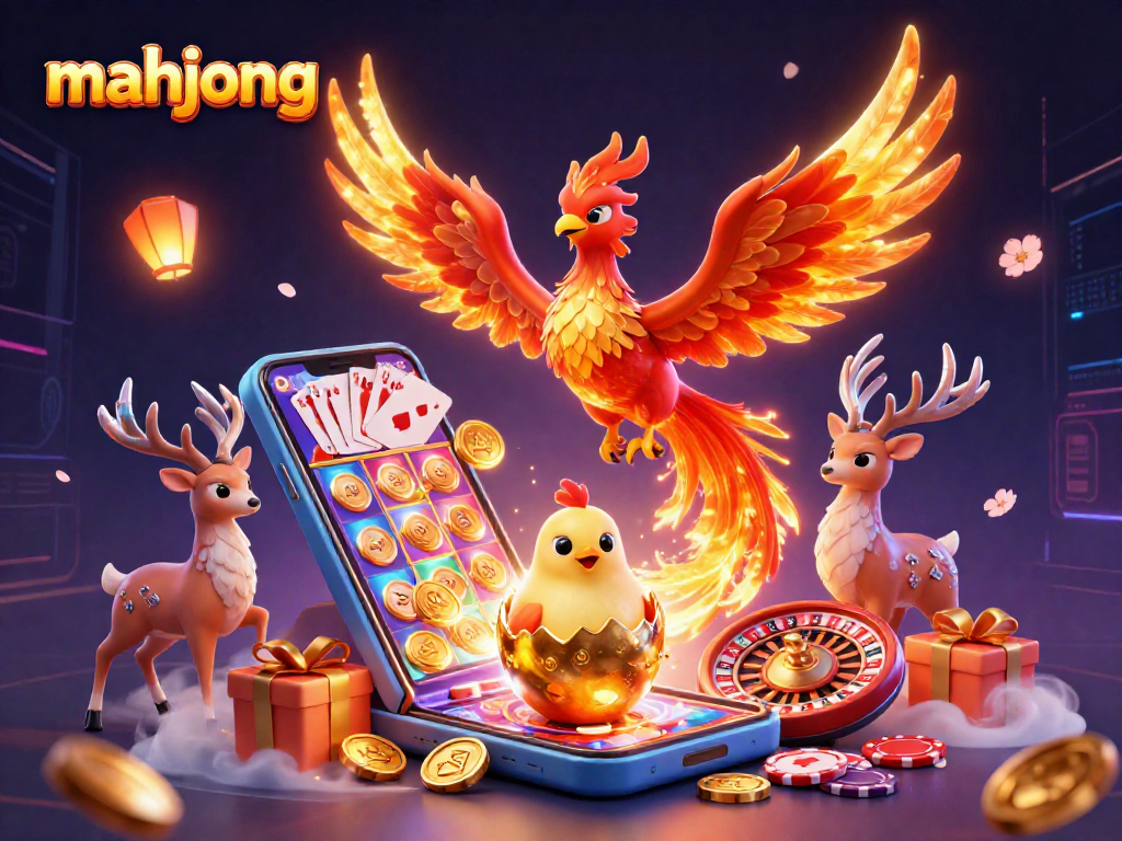 Engage in the thrilling game of mahjong with vibrant visuals showcasing phoenix and mystical elements.