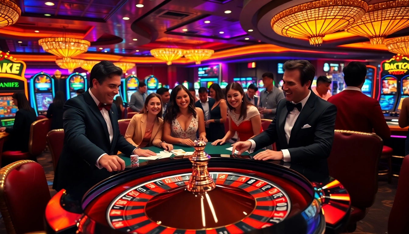 Gamblers engage in thrilling play at a roulette table in gtatogel casino, showcasing excitement and vibrant colors.