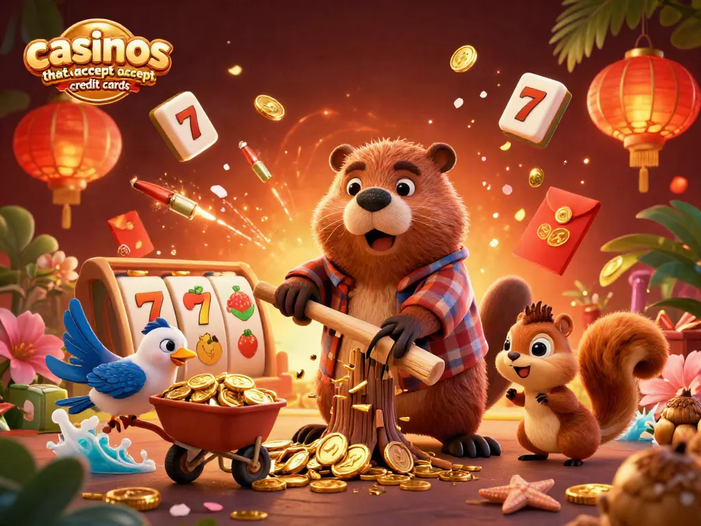 Enjoy thrilling wins at casinos that accept credit cards with dynamic characters celebrating and classic slot machines.