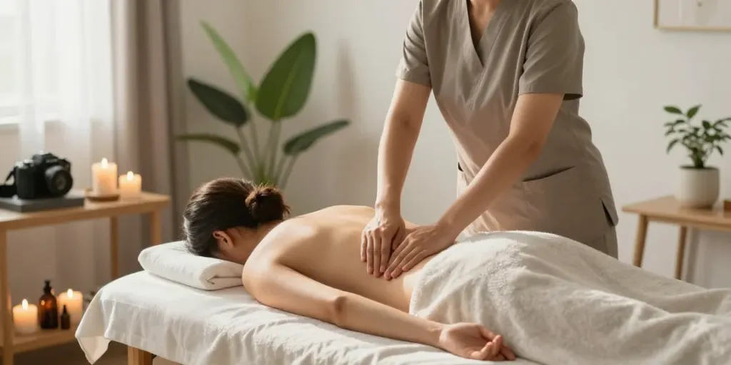 Relaxing 용인출장안마 massage session with soothing atmosphere and calming decor
