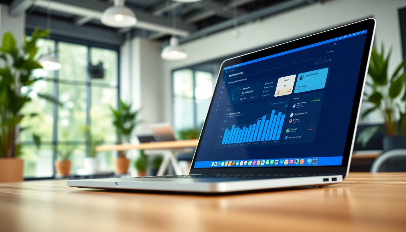 Engaging with enterprise assistant SaaS on a modern laptop in an inspiring office.