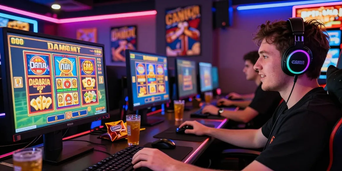 Player engaging with slot dana games in vibrant online casino setup.