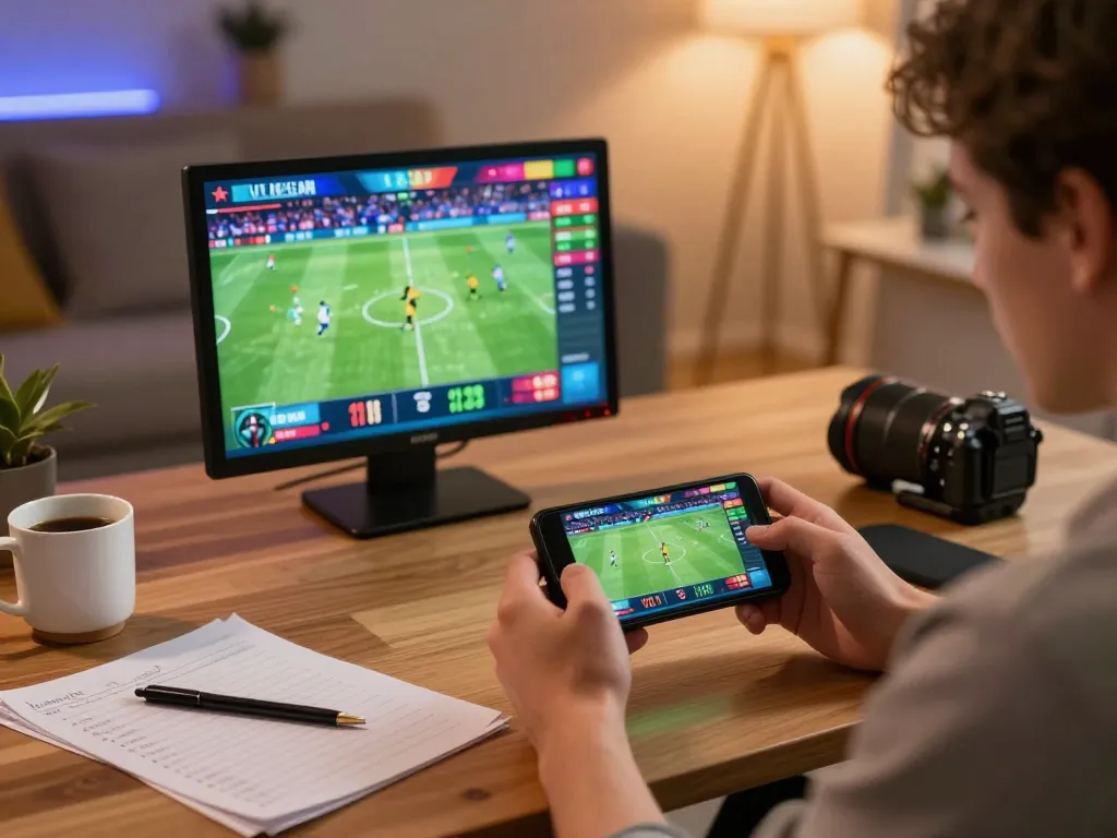 Player using RR88 app for live sports betting while enjoying a cozy home environment.