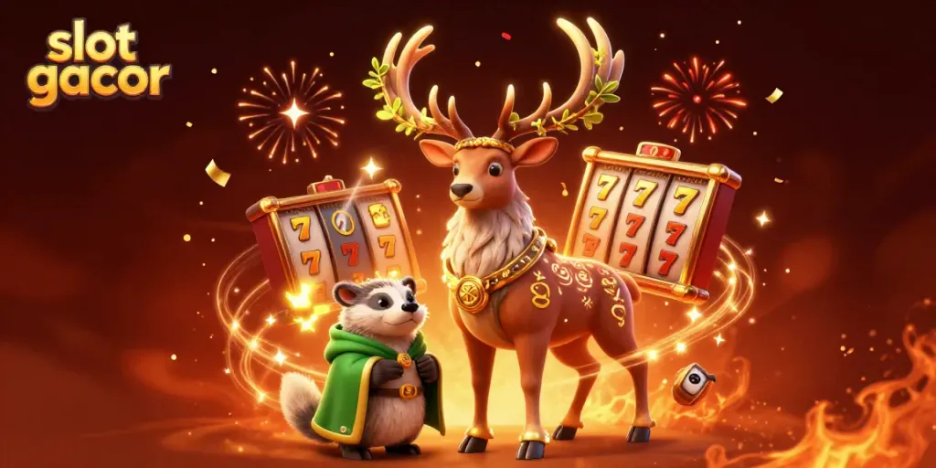 Experience winning excitement with slot gacor in a mesmerizing 3D casino illustration featuring dynamic characters.