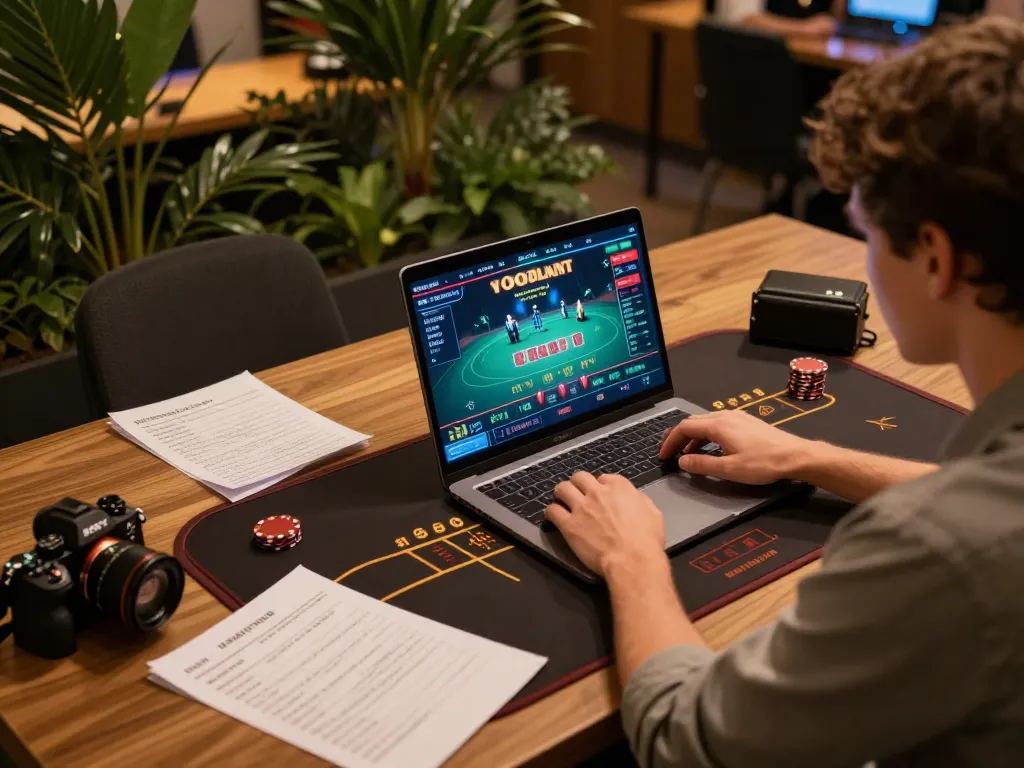 Engaging in a live dealer 22ff blackjack game with strategic notes visible in an inviting online gaming setup.