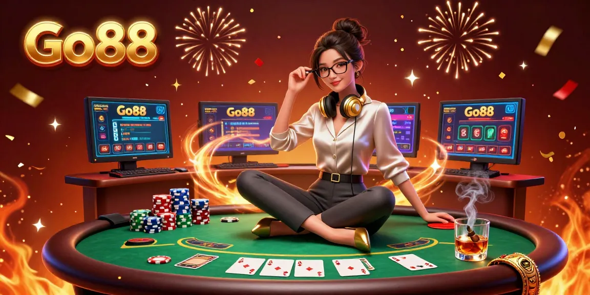 Experience thrilling gaming at Go88 with a professional gamer in an ultra-modern casino scene.