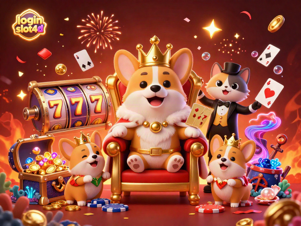 Engage in thrilling gameplay with login slot4d featuring a royal corgi on a throne of tokens.