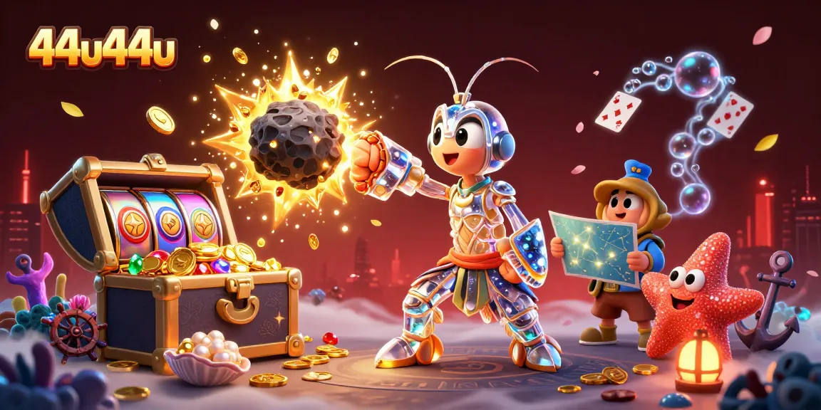 44u44u's dynamic casino scene bursts with treasures and adventure as the samurai shrimp battles an asteroid.