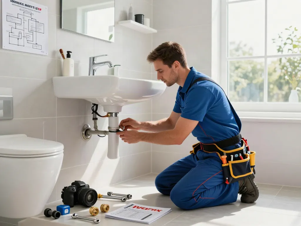 WEFIX London plumber expertly installing fixtures in a modern bathroom, showcasing professional plumbing services.