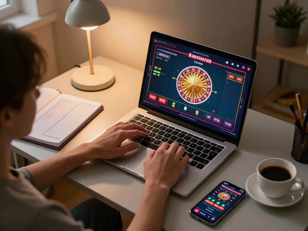 Engaging online casino gameplay showcasing cm88 roulette game on a laptop, emphasizing strategic betting