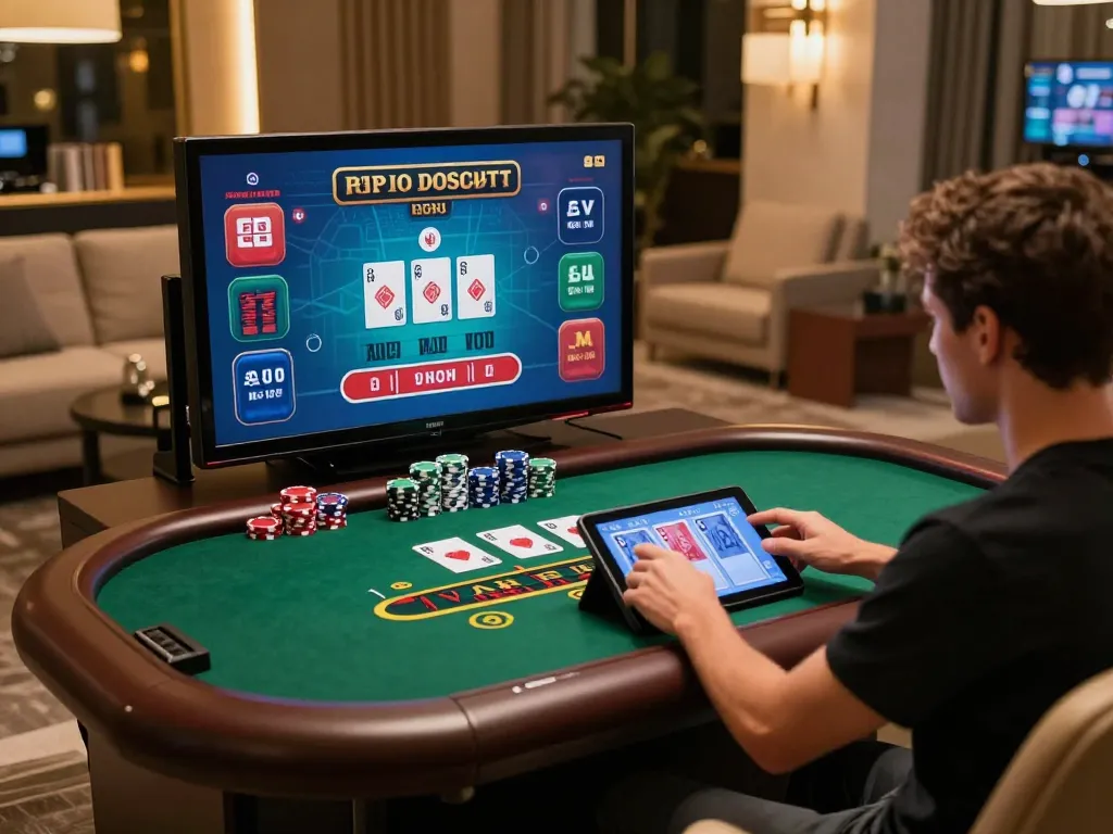 Engaging in a king33 live dealer blackjack game on a tablet, showcasing modern gambling experience.