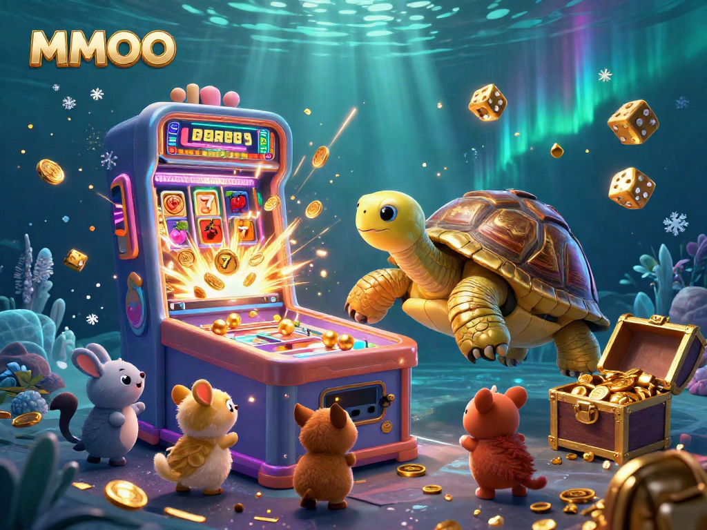 Play exciting pokies at MMOO with golden tortoise jackpot treasures and vibrant symbols!