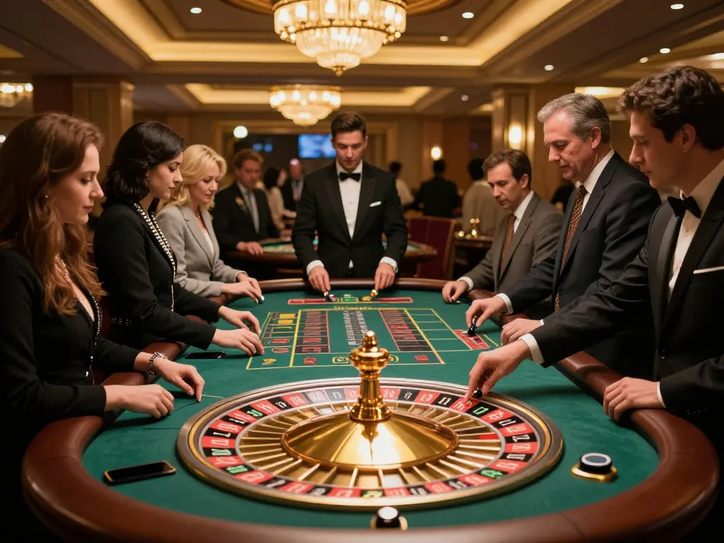 EE88 players engaging in exciting roulette gameplay at a luxury casino, showcasing betting and anticipation