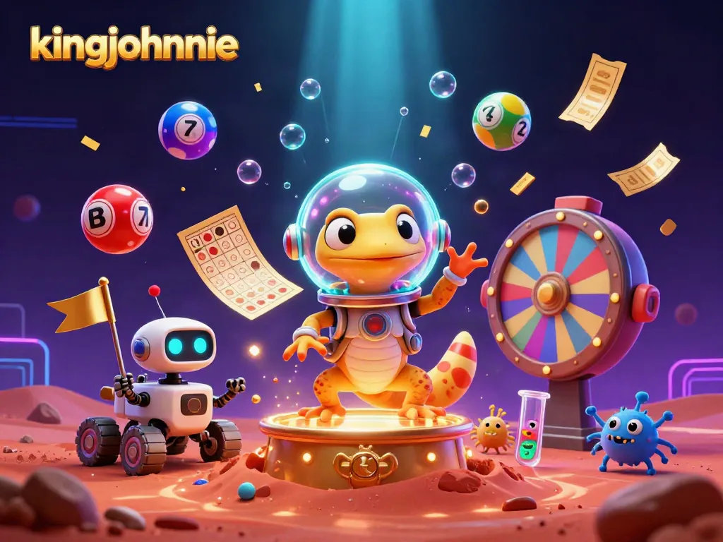 Play and win with kingjohnnie's unique Martian casino adventure featuring vibrant lottery elements.