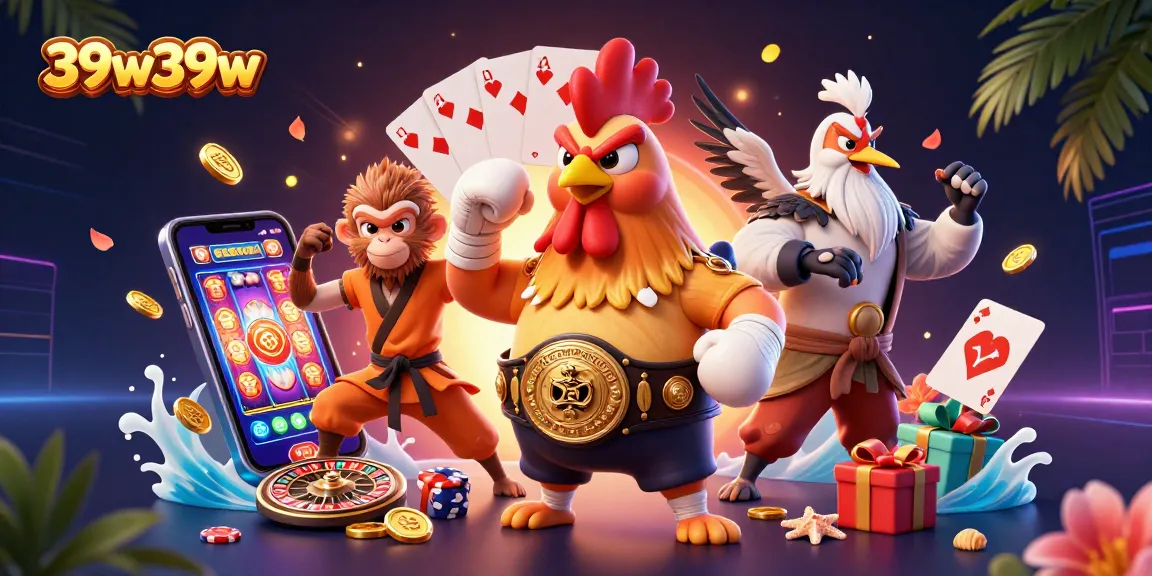Engage with the exciting world of 39w39w through a vibrant casino-themed 3D illustration.