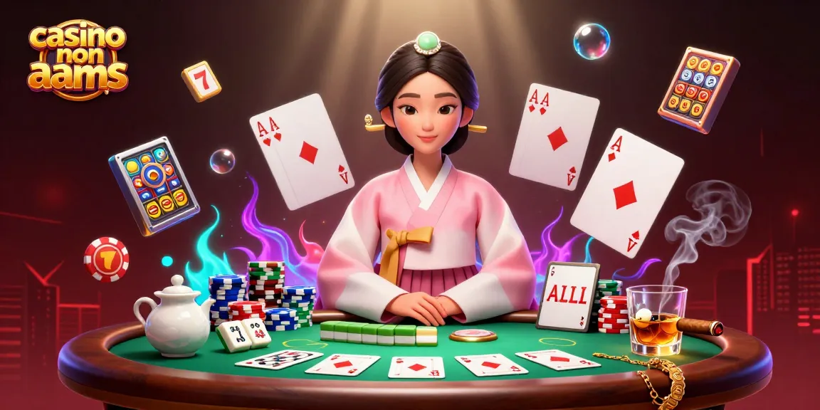 Scopri giochi emozionanti al casino non aams con una vivace scena di casinò 3D caratterizzata da elementi di poker e slot.