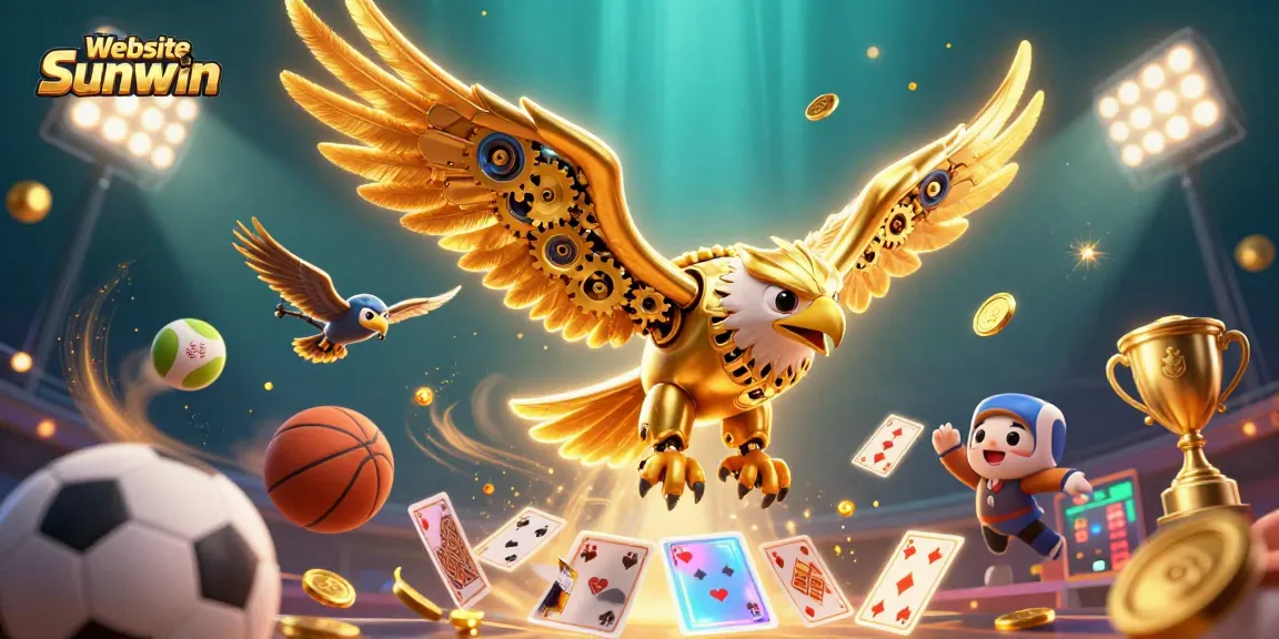 Experience thrilling games with Website Sunwin's golden eagle soaring through dynamic casino elements.