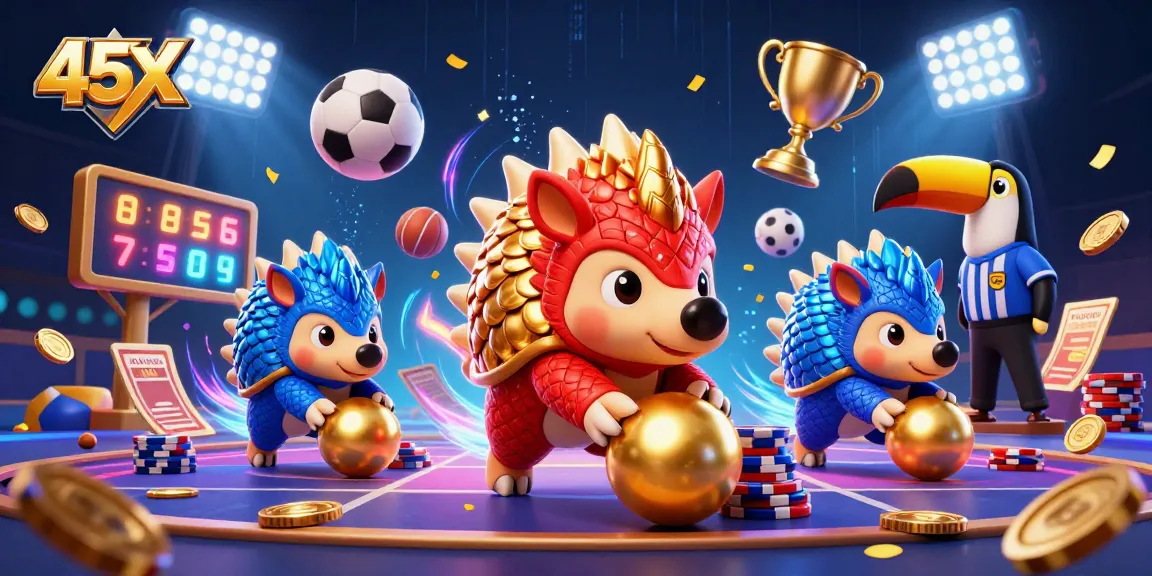 Watch 45X pangolins compete in a thrilling casino showdown with sports elements.