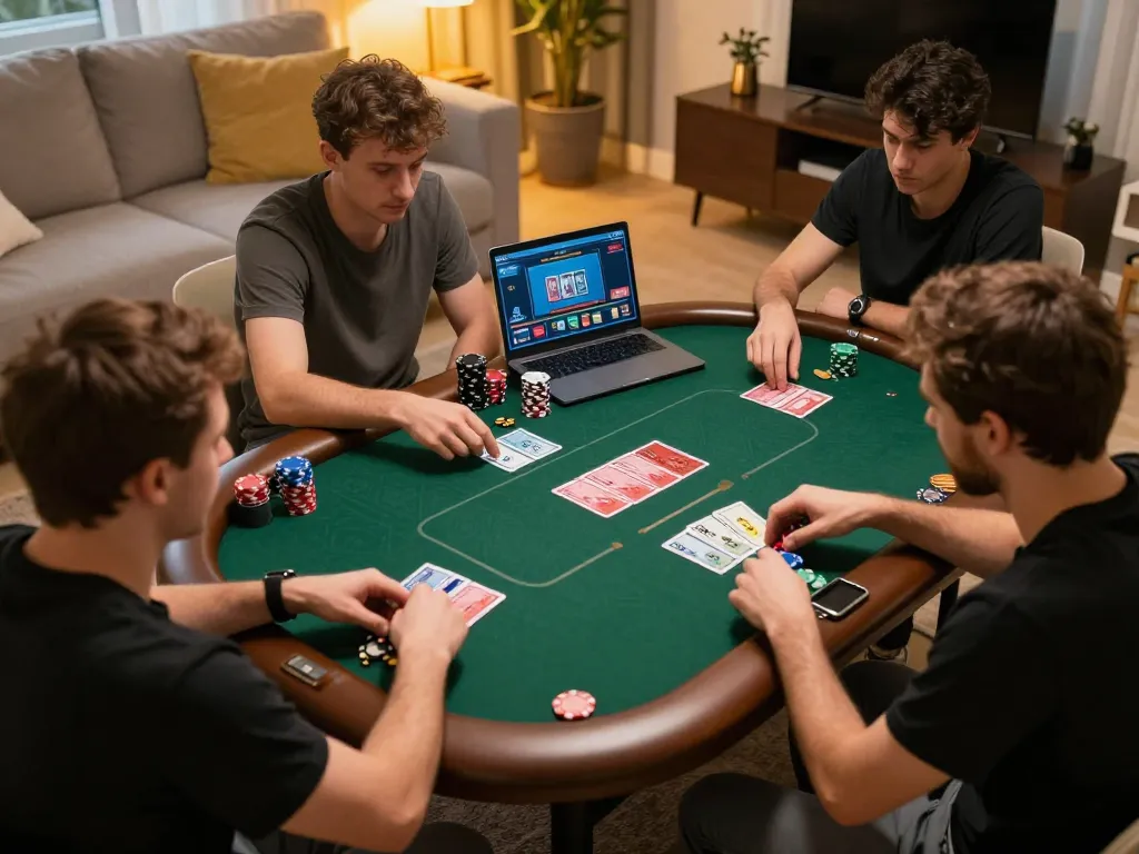Engaged player strategizing in an online game of poker on rikvip at home