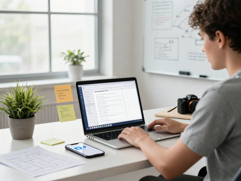 Who-called-me phone number lookup tool in a modern workspace with tech elements.