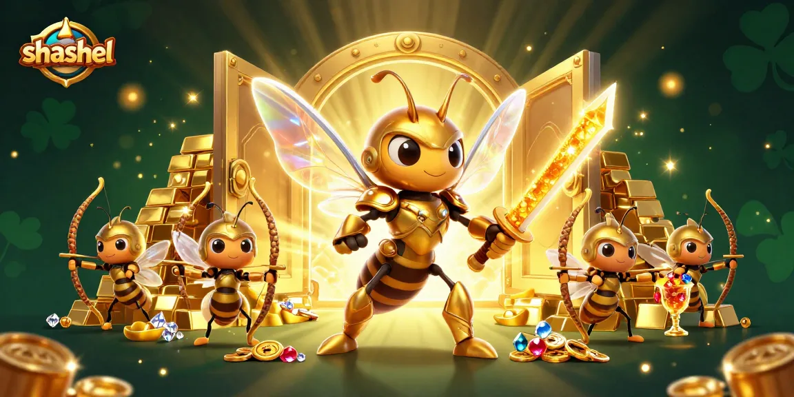Engage with shashel as the giant golden hornet leads a treasure-hunting adventure in a casino scene.
