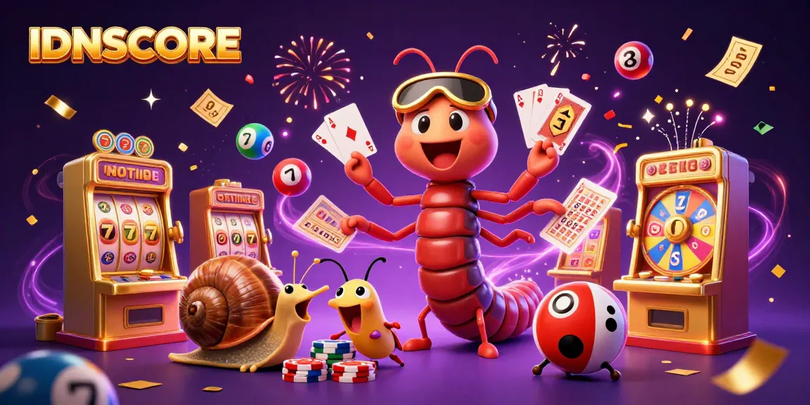 IDNSCORE offers a thrilling gaming experience with colorful lottery elements and animated characters.