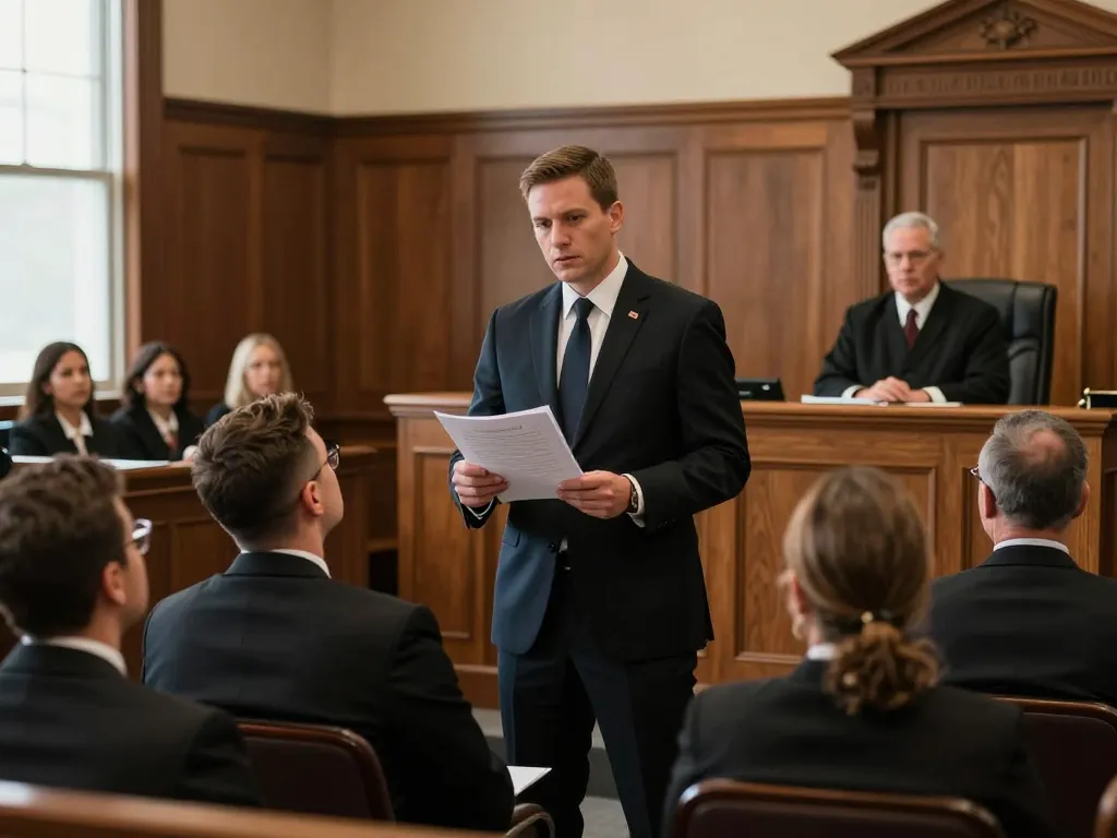 Tampa criminal defense lawyer passionately defending a client in a courtroom.