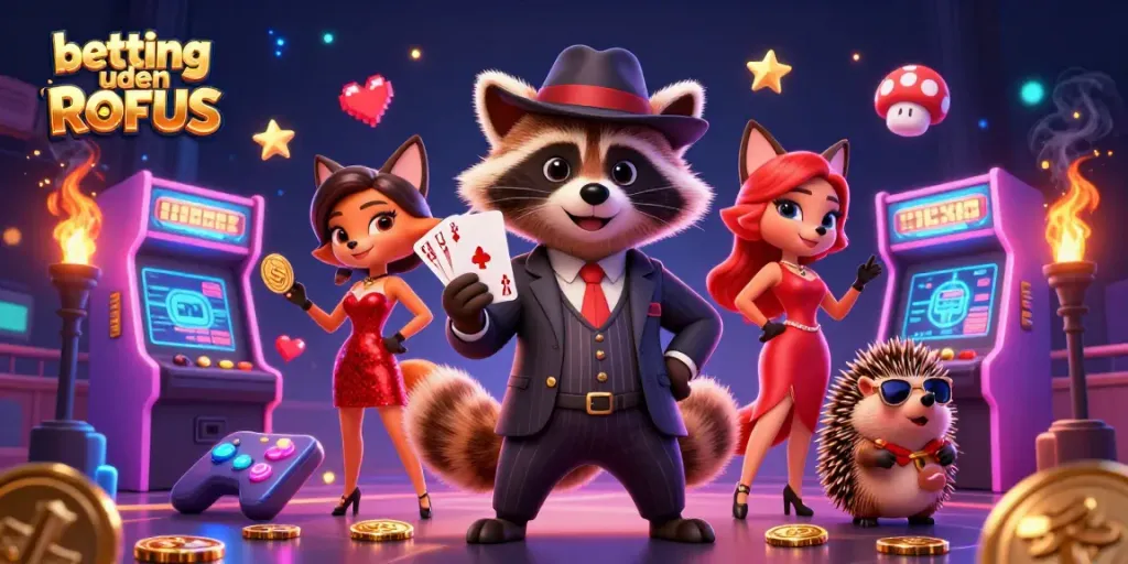 Engage in betting uden ROFUS with stylish characters and vibrant casino elements for a thrilling gaming experience.