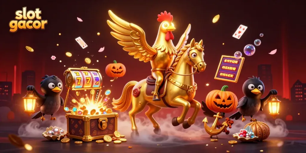 Experience the excitement of slot gacor in a vibrant, detailed casino scene with animated characters and elements.
