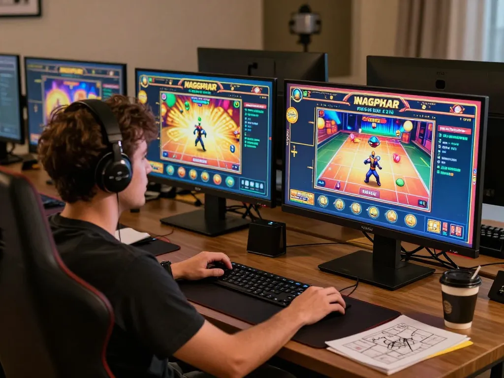 Engaged player enjoying nagapoker slot from their modern gaming setup, highlighting excitement and strategy.