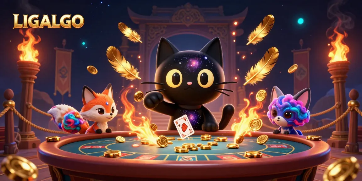 Engage with LIGALGO at a cosmic casino table capturing golden chips and cards in a vibrant scene.