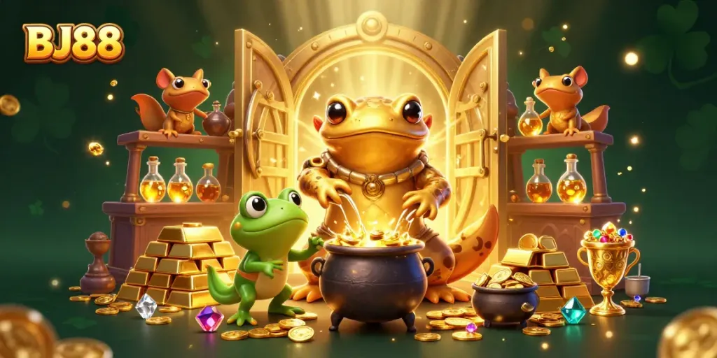 Experience exhilarating wins with BJ88 in this vibrant 3D casino illustration