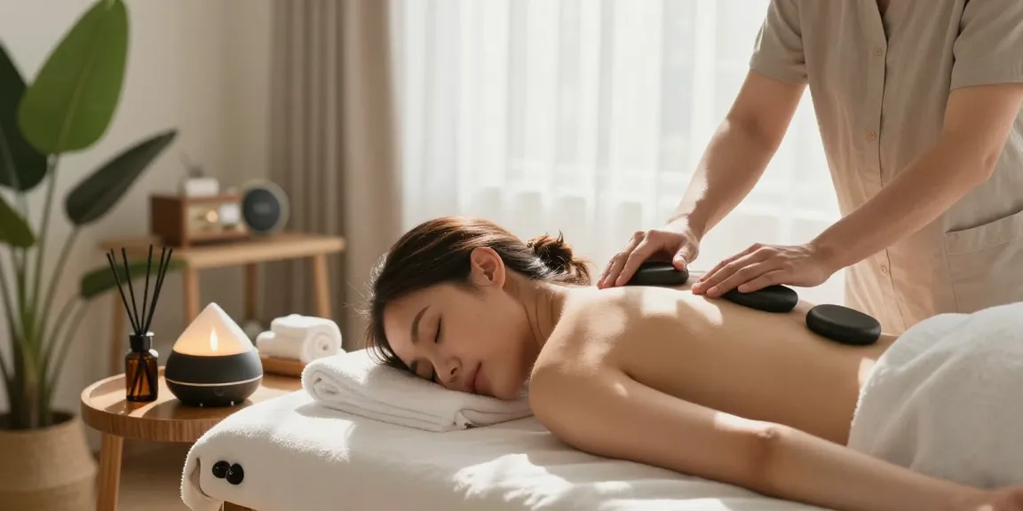 출장안마 therapy session in a serene home setting with calming elements.
