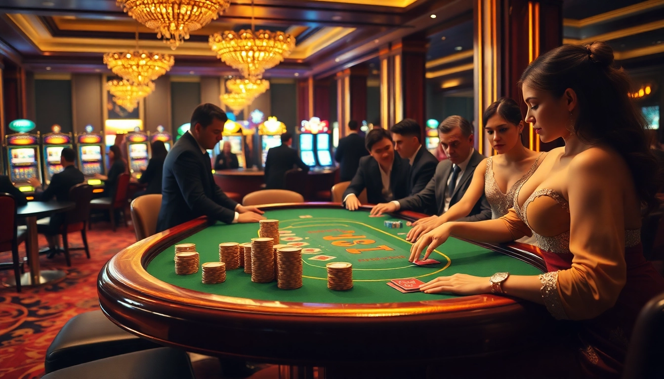 Engaged players at GO8's luxurious poker table, showcasing high stakes and excitement.