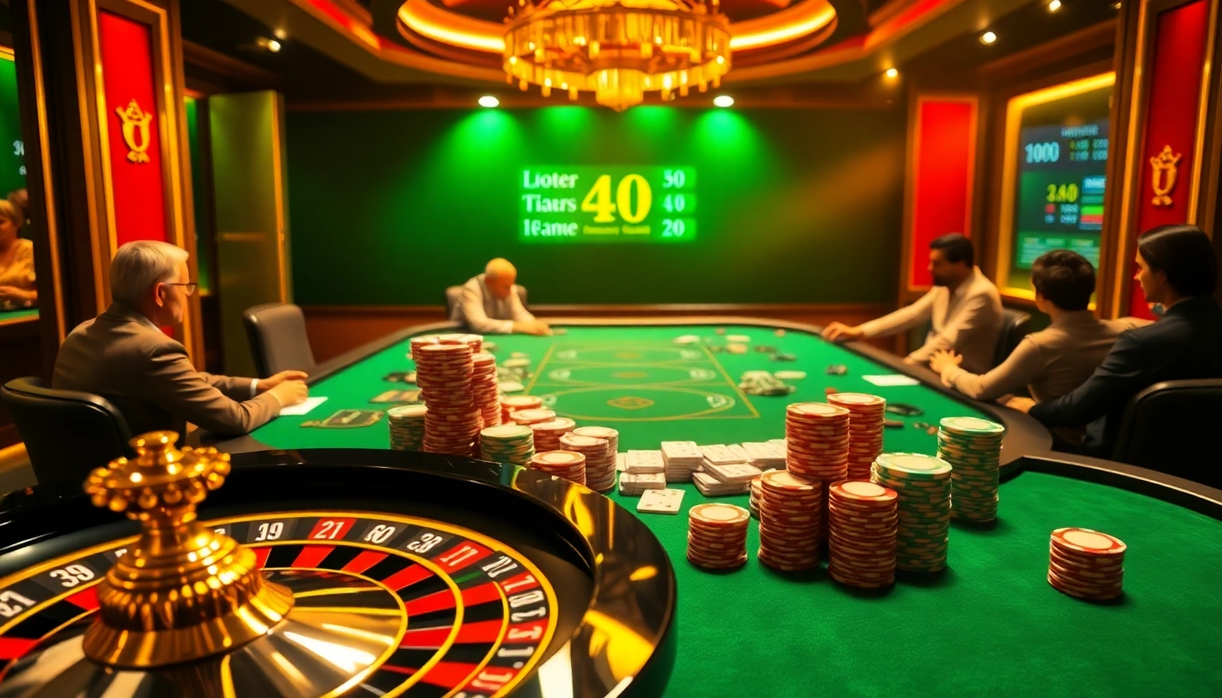 Adegan permainan poker yang menarik yang menampilkan prediksi togel Utama4D dengan chip dan kartu berwarna-warni.