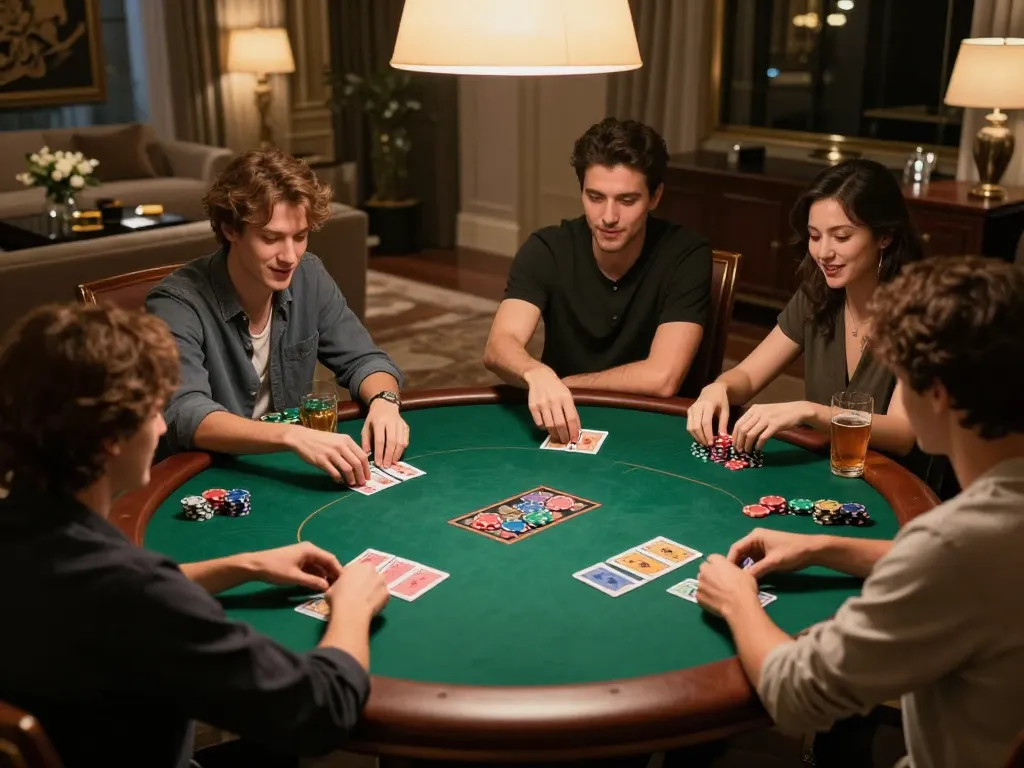 Fun88 poker night with friends engaging in thrilling gameplay and strategic decisions.