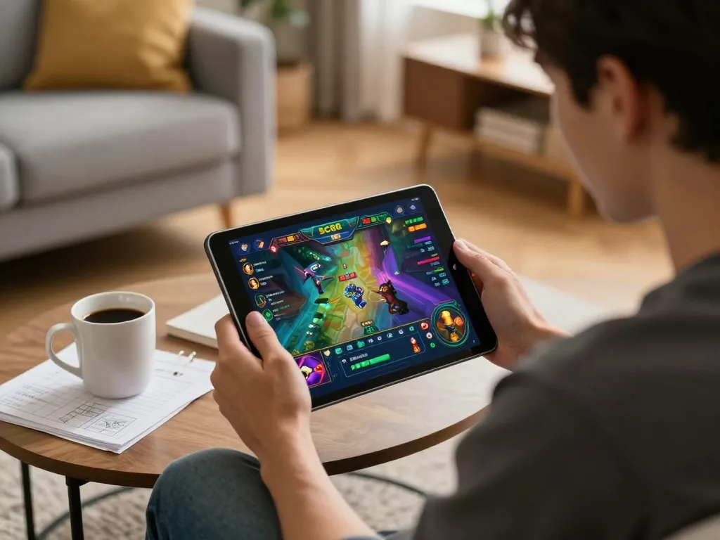 Engaging gameplay on SC88 tablet showcasing vibrant graphics and player strategy notes.