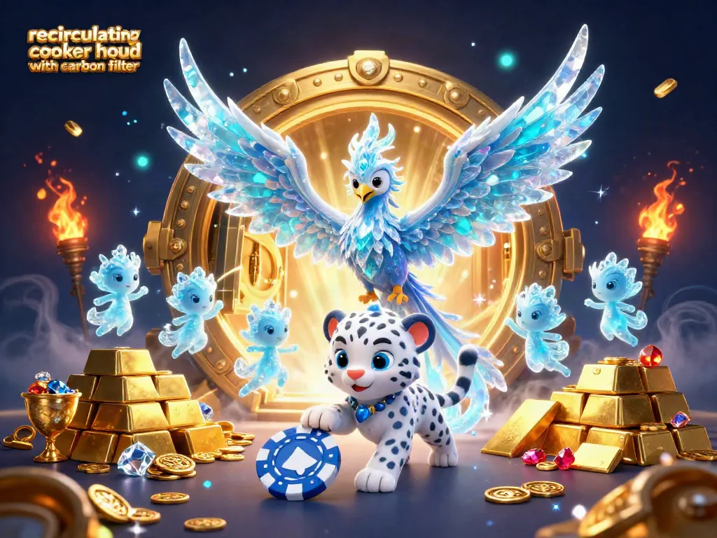 Win big with the recirculating cooker hood with carbon filter amidst casino treasures and animated characters.